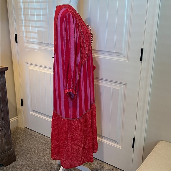 Anthropologie Blank London Lyndsey Tiered Tunic Dress Large L Pink Combo Boho - Picture 5 of 16